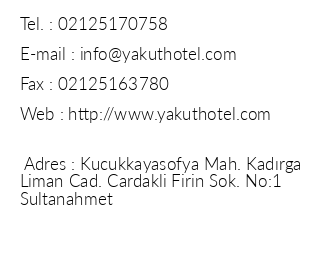 Sultanahmet Yakut Hotel iletiim bilgileri